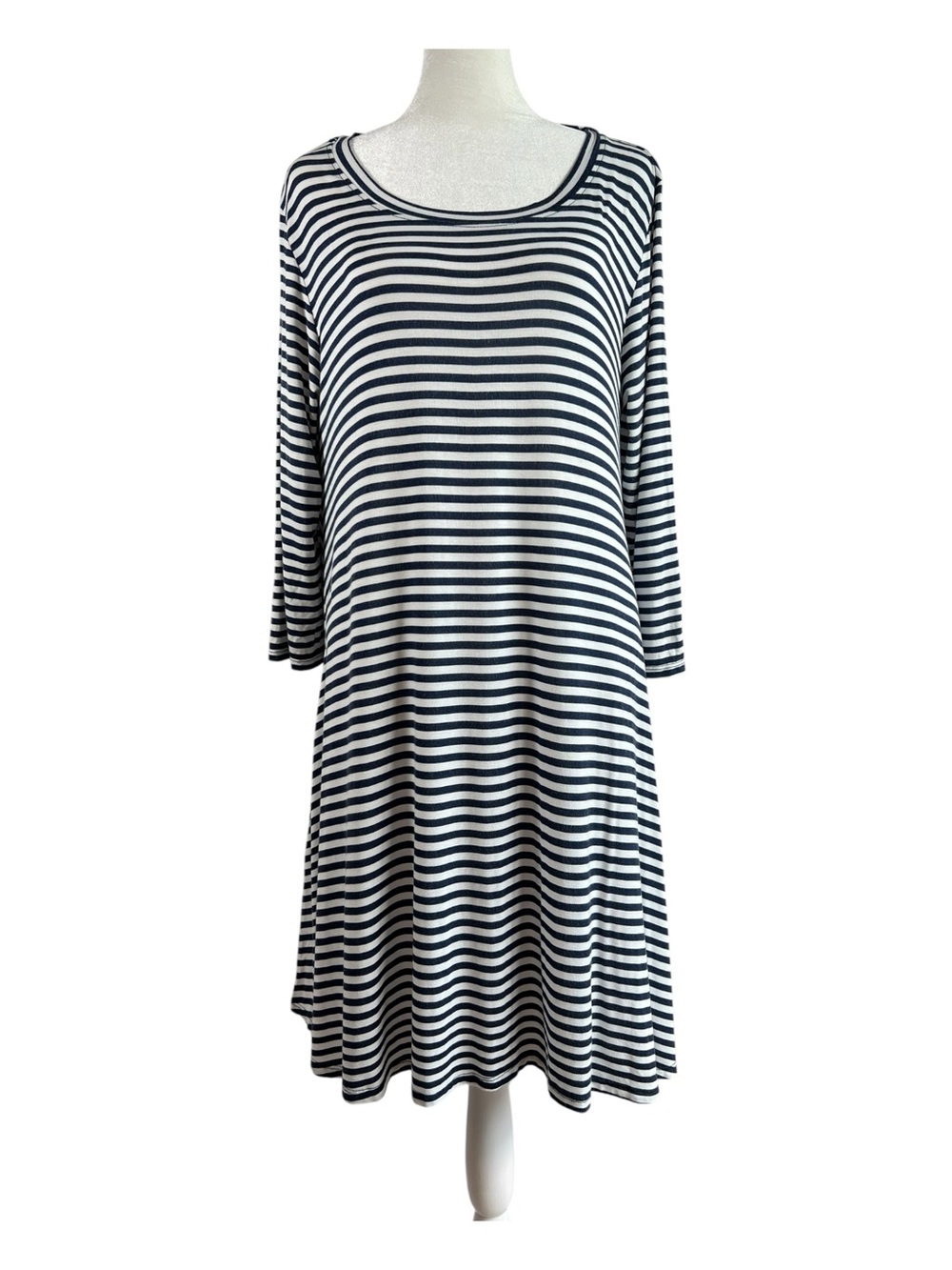 New York & Co Soho Street Navy & White Striped Long Sleeve Dress Pockets Sz Lrg